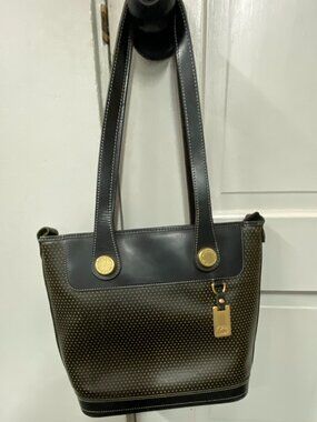 Dooney and Bourke, Black Perforated Leather Shoulder Bag w Gold Hardware